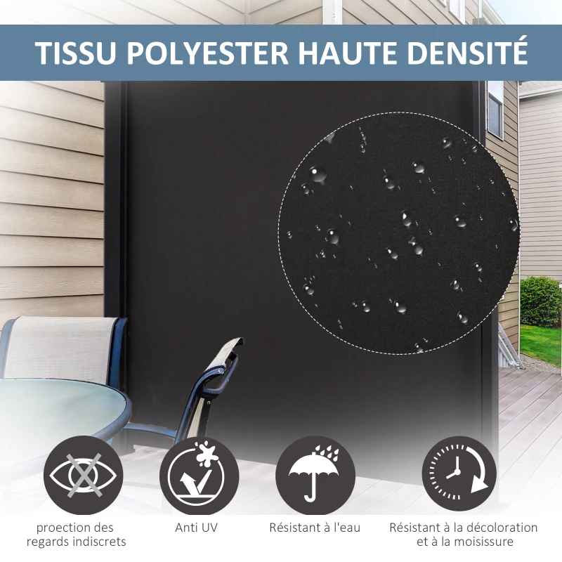 Outsunny Store latéral brise-vue rétractable 350 x 180 cm, paravent extérieur en aluminium, protection solaire, brise-vue extensible pour balcon, jardin, terrasse, gris foncé