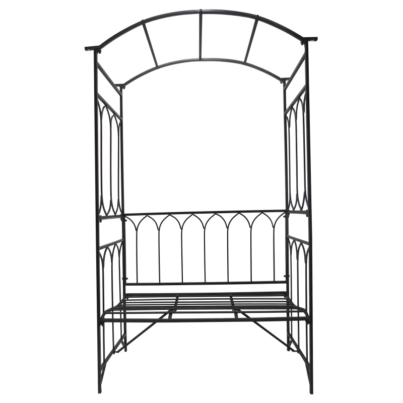 Outsunny Rosenbogen mit Bank Rosenbank Laubenbank Philosophenbank Rankgitter Rankhilfe Gartenbank Metall Schwarz 115 x 50 x 203 cm