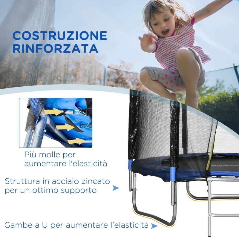 SPORTNOW Trampolino Elastico con Scaletta e Rete di Sicurezza, in Acciaio e Plastica, Ø180x200 cm, Blu