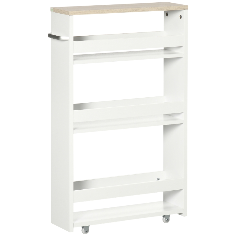 Chariot De Rangement 3 étages Mobile Avec Roulettes - Plastique Blanc, Dimensions 21,5x39x65 Cm - Pour Cuisine, Salle De Bain, Buanderie, Espaces étroits