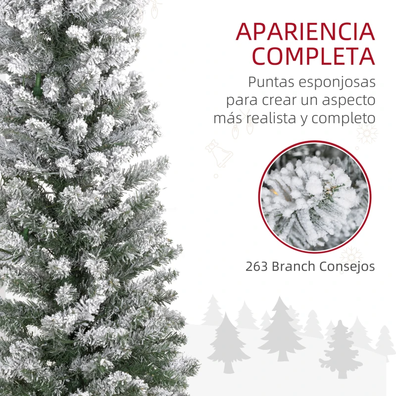 HOMCOM Árbol de Navidad Artificial Nevado 150 cm con 120 Luces LED 263 Ramas y Patas de Metal para Salón Verde y Blanco