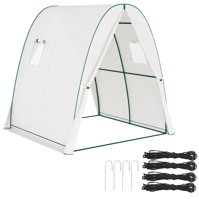 Outsunny Bogen-Gewächshaus mit Sandsäcken und Kunststoff-Abdeckung, 2 Rolltüren, Netzfenster, tragbar, 1,8 x 1,8 x 2 m, Weiß(m-10)
