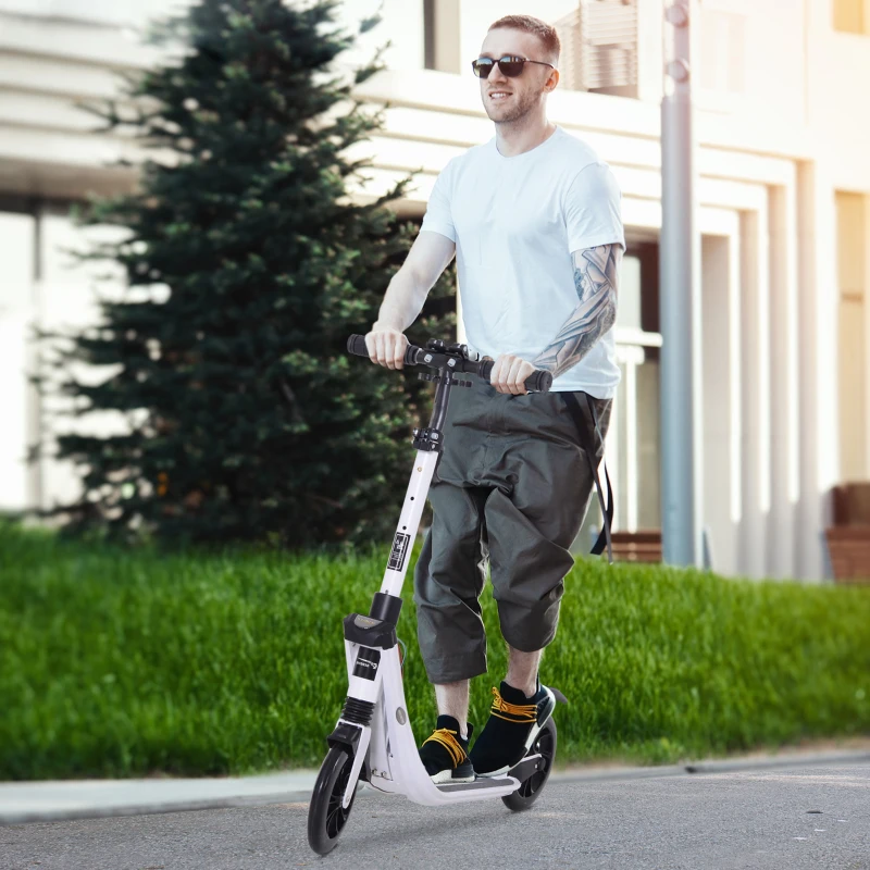 HOMCOM Monopattino Scooter Monopattino Pieghevole Regolabile con Serratura Rinforzata per Adulti e Bambini in Alluminio, PP, PU 93.5 x 38  x 95-105 cm Bianco