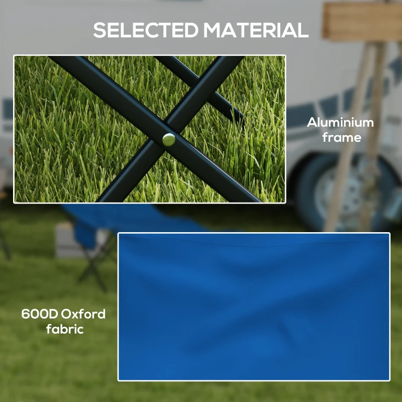 Outsunny Camping Bed for Adults, Single Folding Camp Bed, Portable Camping Cot with Side Pocket, Headrest and Oxford Seat for Outdoor, Travel, Fishing, Dark Blue