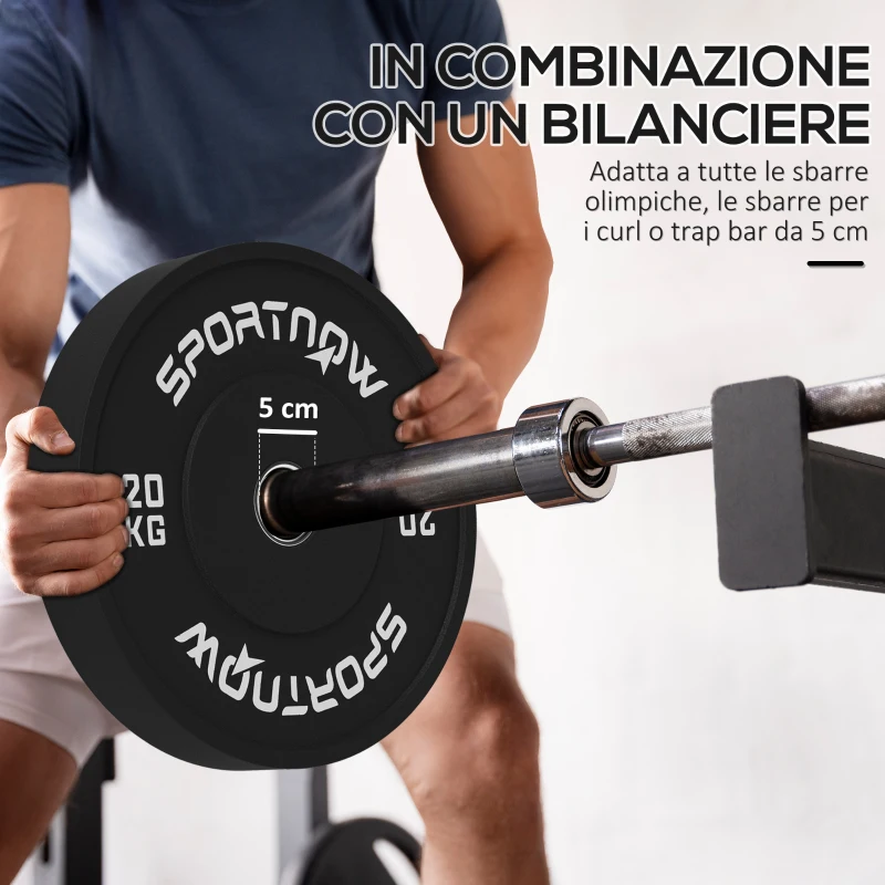 SPORTNOW Set 2 Dischi Pesi da 20kg in Gomma con Foro da 2"/5 cm per Manubri e Bilancieri, Nero