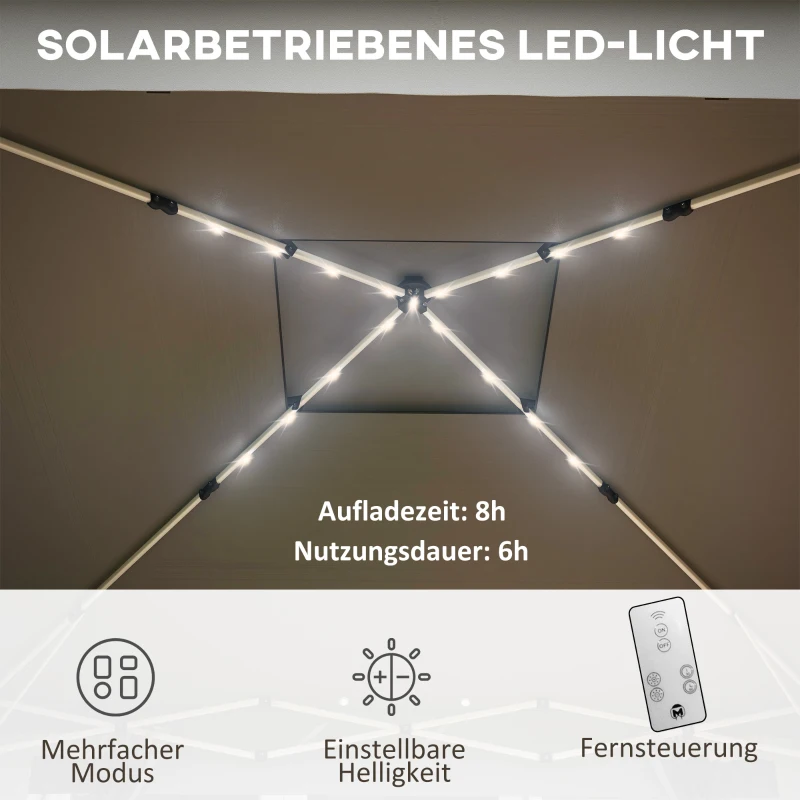 Outsunny Gartenzelt mit solarbetriebenen LED´s Gartenzelt mit Beleuchtung, 336 cm x 336 cmx 270 cm, Grau
