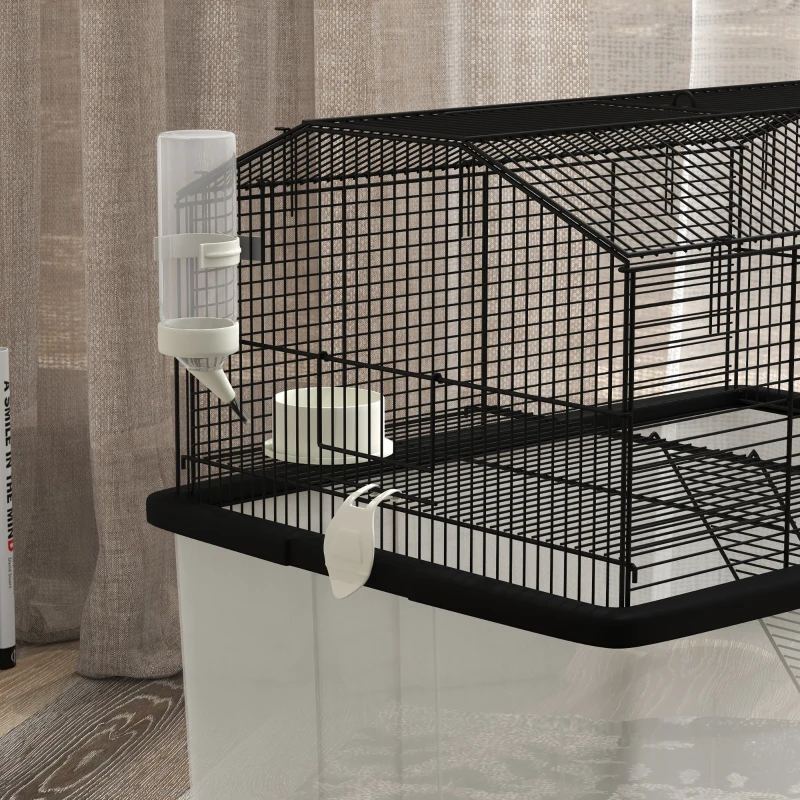PawHut Cage hamster cage rongeur 2 étages avec roulettes plate-forme et échelle en fil d'acier 57 x 43 x 57 cm noir