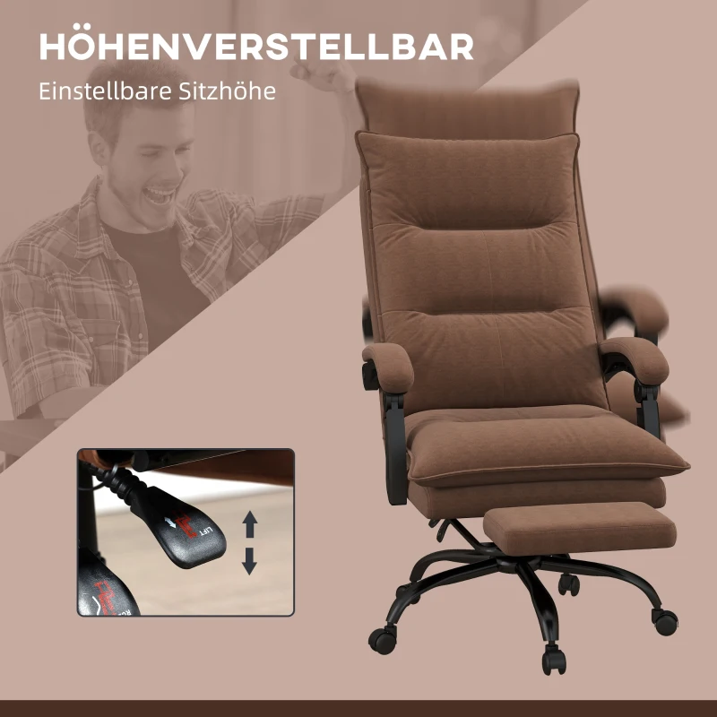 Vinsetto Bürostuhl mit Massage- und Heizfunktion, Fußstütze, verstellbar, bis 120 kg, Braun(m-6)