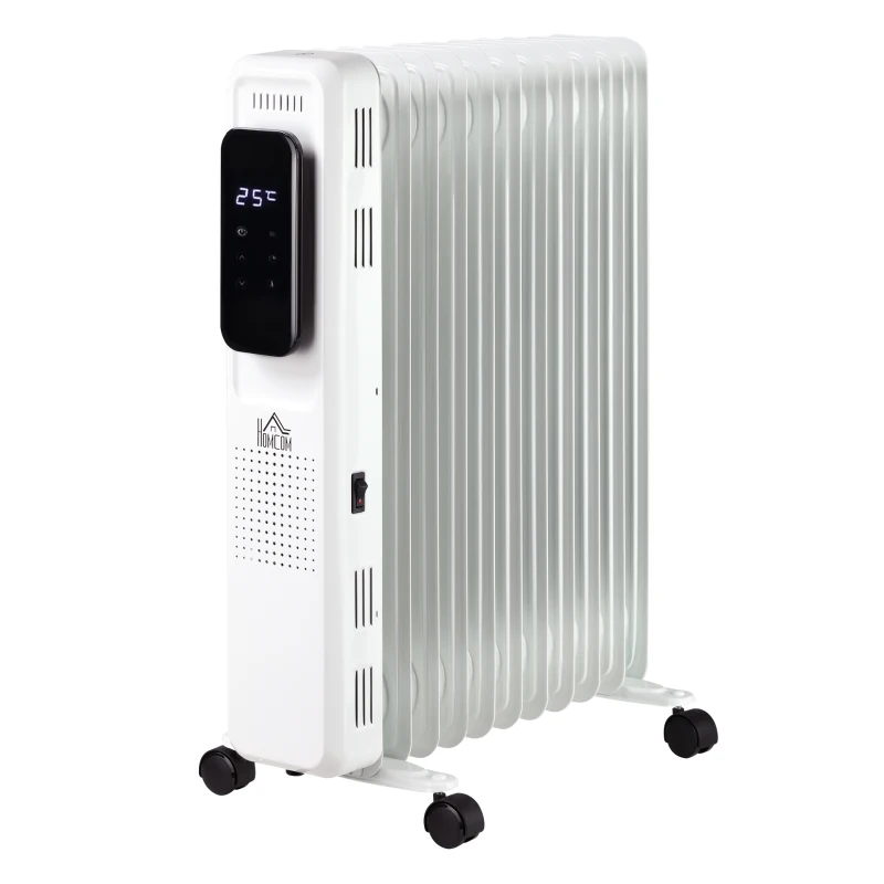 HOMCOM Radiador de Aceite bajo Consumo 2720W Radiador de Aceite Silencioso con 11 Elementos Temperatura Ajustable Protección contra Sobrecalentamiento Temporizador y Ruedas para 12-20 m² Blanco