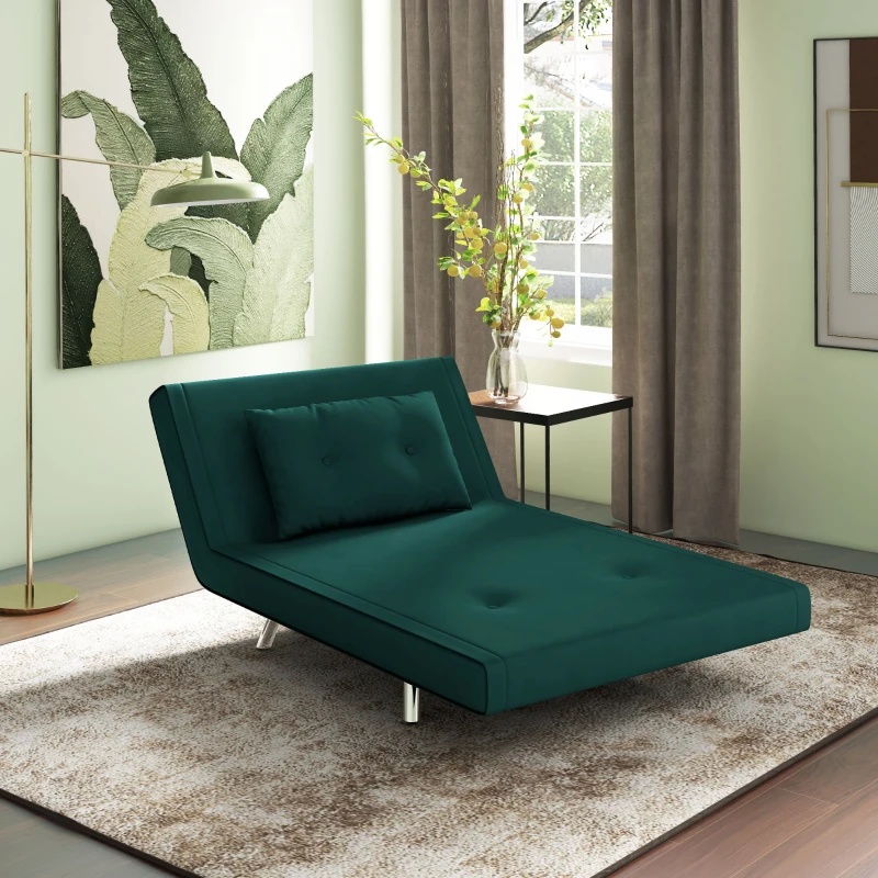 HOMCOM Poltrona Letto Singolo con Schienale Reclinabile in Velluto, 100x88x83cm, Verde Scuro
