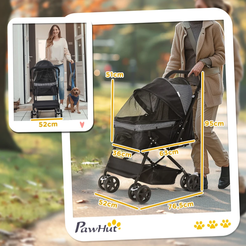 PawHut Hundebuggy Hundewagen Buggy für kleine Hunde und Katzen Haustierwagen Pet Stroller Katzenbuggy Oxford Schwarz 76,5 x 52 x 95 cm(m-3)
