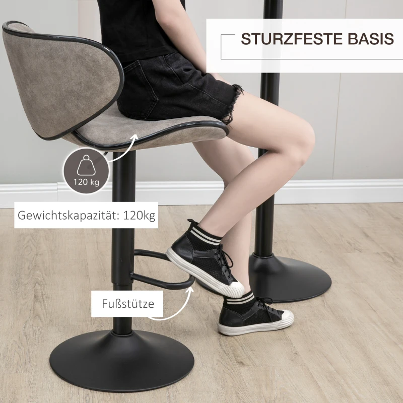 HOMCOM Barstuhl, 2er-Set, höhenverstellbar, drehbar, modernes Design, Kunstlederbezug, hellgrau, 45 x 50 x 102cm