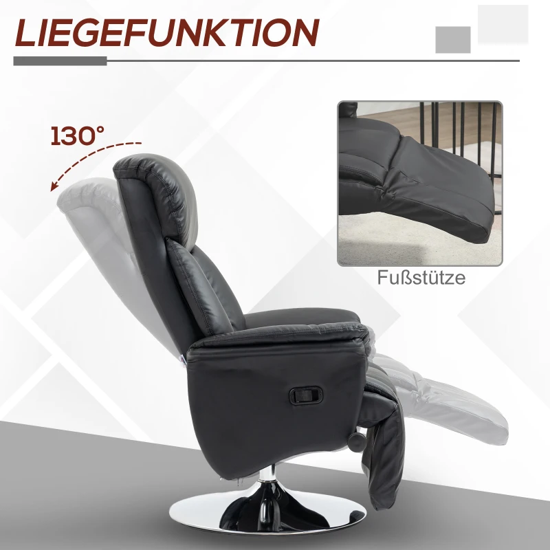 HOMCOM Relaxsessel, Liegefunktion, Lederoptik, Fußstütze, bis 150 kg, 78 x 80 x 109 cm, Schwarz(m-4)