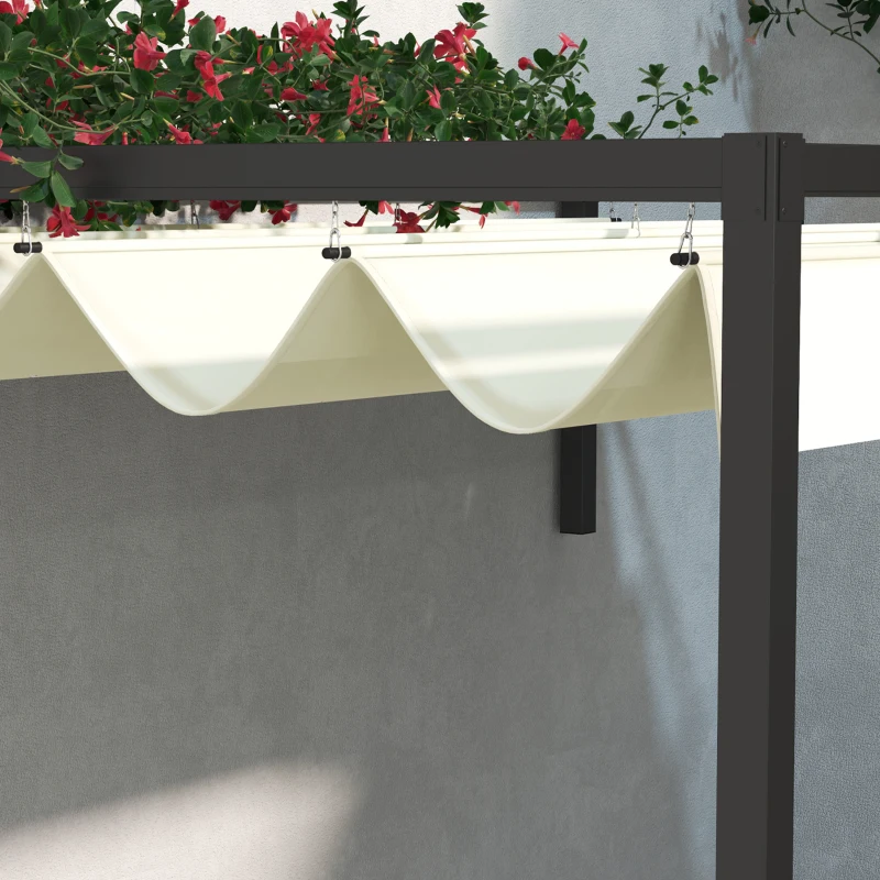 Outsunny Pérgola de Pared 3x2 m con Techo Retráctil Tela de Poliéster Resistente al Agua para Jardín Patio Crema
