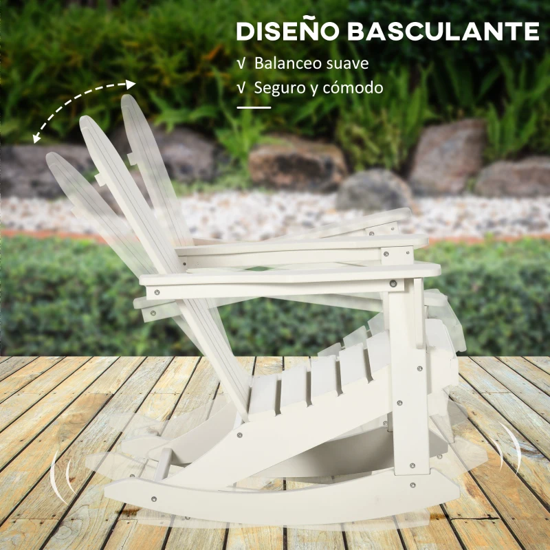 Outsunny Silla Mecedora de Jardín Estilo Adirondack de HDPE para Balcón Terraza Patio Carga 120 kg 73,5x93x91,5cm Blanco