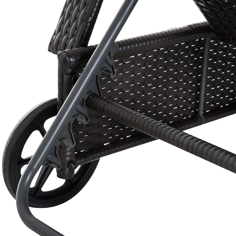 Outsunny Transat bain de soleil grand confort : matelas, têtière, inclinaison réglable multipositions, accoudoirs, roulettes résine tressée marron foncé