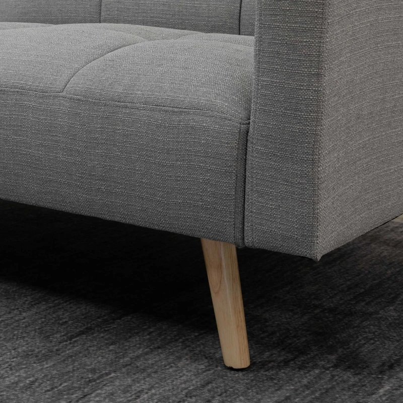 HOMCOM Divano Letto Matrimoniale con Tessuto Traspirante Effetto Lino e Schienale Regolabile, 205x88x80 cm, Grigio
