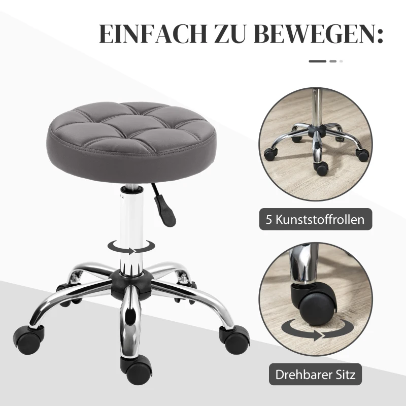 HOMCOM Salonhocker, höhenverstellbar, 360° drehbar, Kunstleder, Ø35,5 x 48-63H cm, Grau