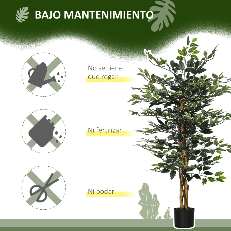 HOMCOM Ficus Artificial de 130 cm Planta Artificial de 702 Hojas con Maceta Decoración para el Hogar Ø15x130 cm Verde