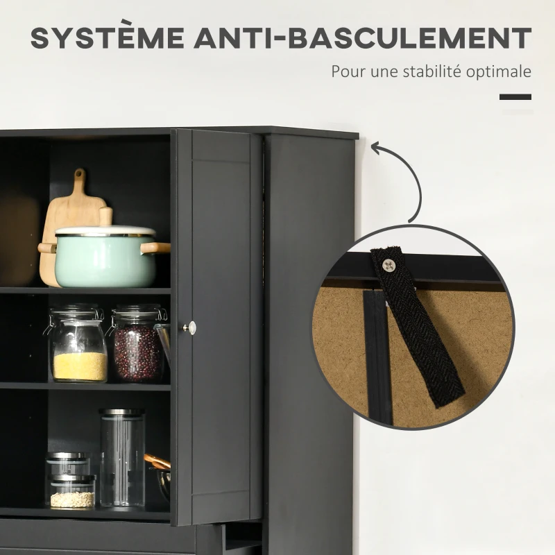 HOMCOM Buffet de cuisine armoire de cuisine contemporaine multi-rangements 4 portes + grand tiroir dim. 76,2L x 40P x 184H cm MDF noir