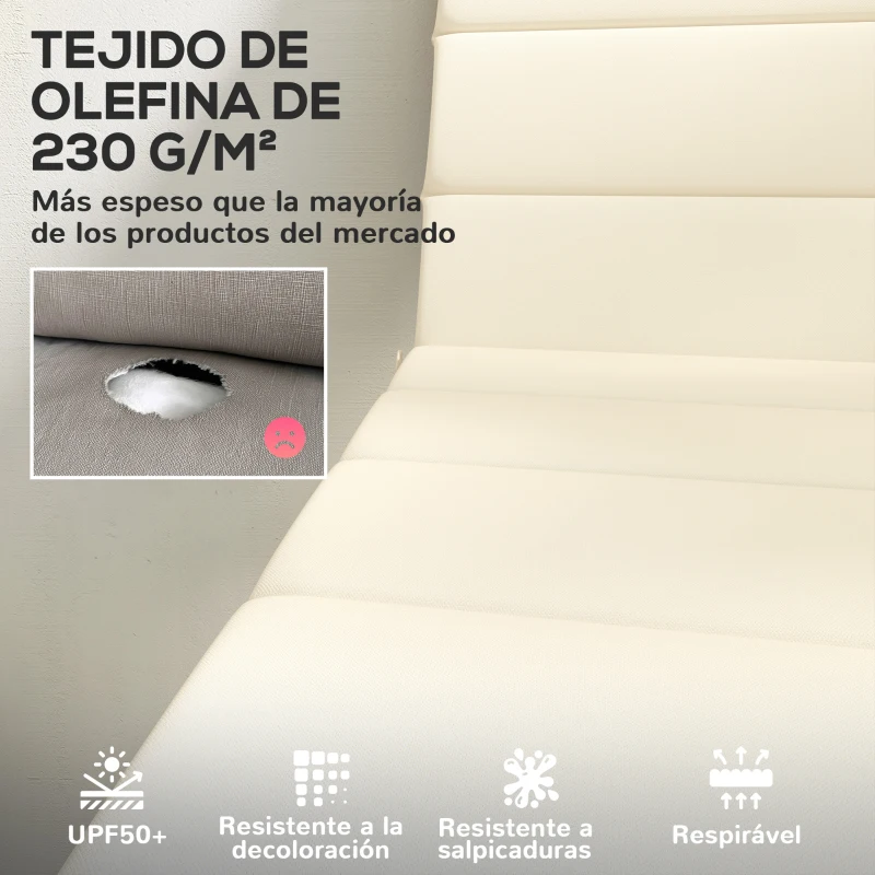 Outsunny Pack 2 Cojines para Tumbonas Plegables 203x66x3 cm con Reposacabezas y Correas de Sujeción Crema