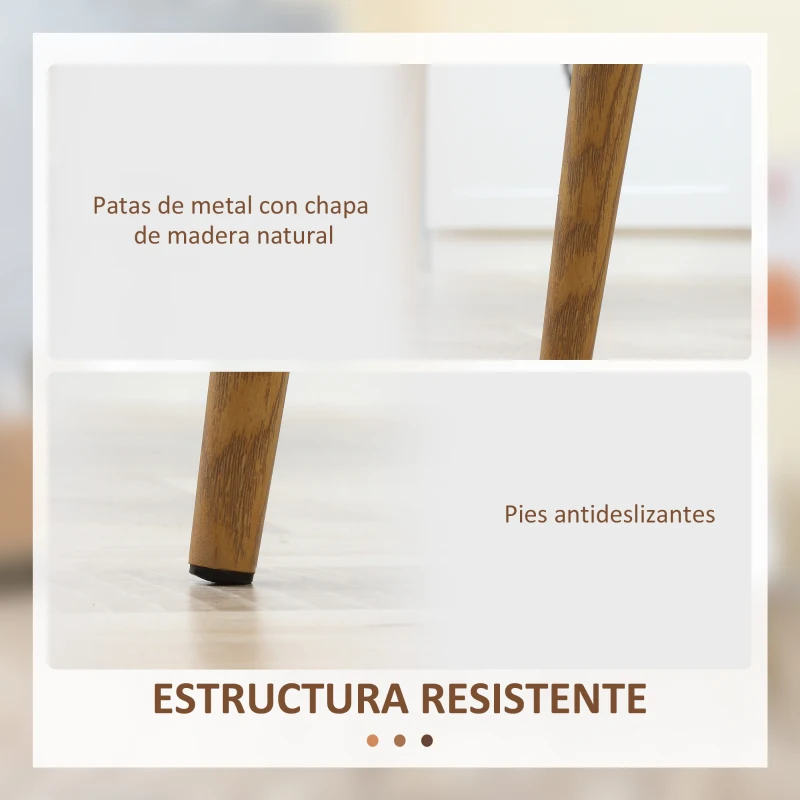 HOMCOM Pack de 4 Sillas de Comedor con Respaldo Alto y Patas de Metal para Salón Cocina 45x52x85,5 cm Blanco y Natural
