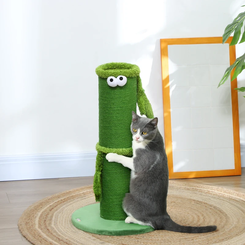 PawHut 63cm Cat Scratching Post for Indoor Cats, with Sisal Rope Cover, Large Base, Green