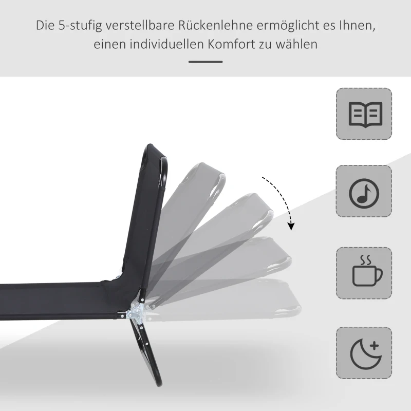 Outsunny Sonnenliege, 5-fach verstellbare Rückenlehne, schnelltrocknend, Metallrahmen, 190 x 56 x 28 cm, Schwarz