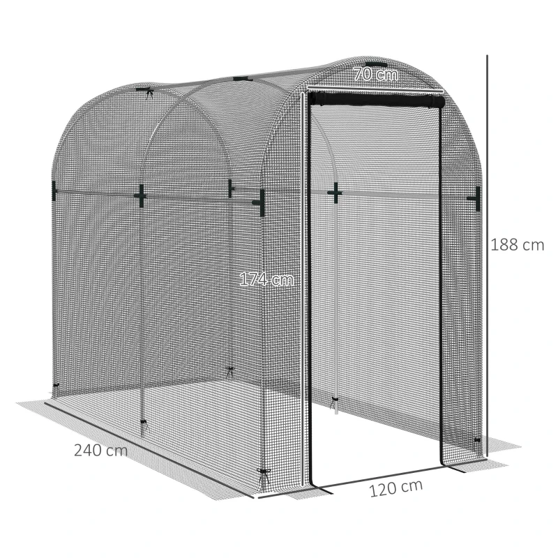 Outsunny Invernadero con 1 Puerta con Cremallera Soportes y Anti-UV para Proteger las Plantas 120x240x188 cm Negro