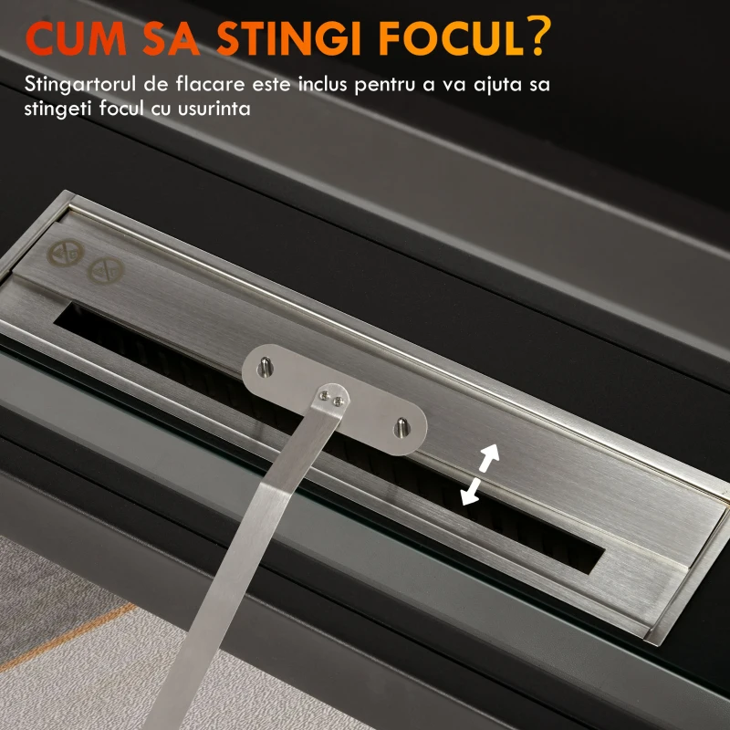HOMCOM Semineu cu Bioetanol cu 3 Laturi cu Arzator de 2.4L si Durata 4 Ore, Biosemineu cu Panou din Sticla si  Capac 30㎡, 100x30x55cm, Negru