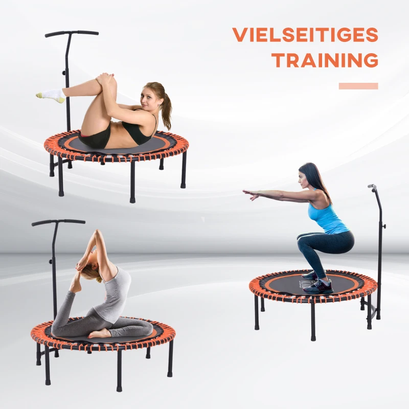 HOMCOM Trampolin, Fitness-Trampolin, Joga Gartentrampolin höhenverstellbar mit Haltegriff für Kinder und Erwachsene, Stahl+Kunststoff+EVA, Schwarz+Orange, 114,3 x 114,3 x 138 cm