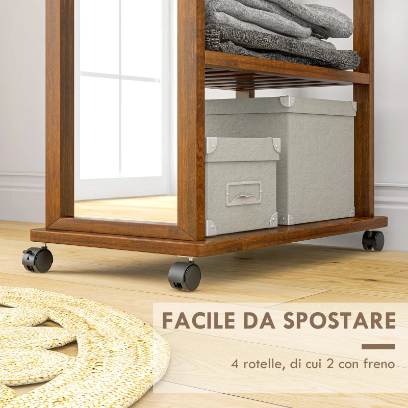 HOMCOM Specchio da Camera e Ingresso con 3 Ripiani Inferiori e Binario, in Legno e Vetro, 35.8x59.8x170 cm