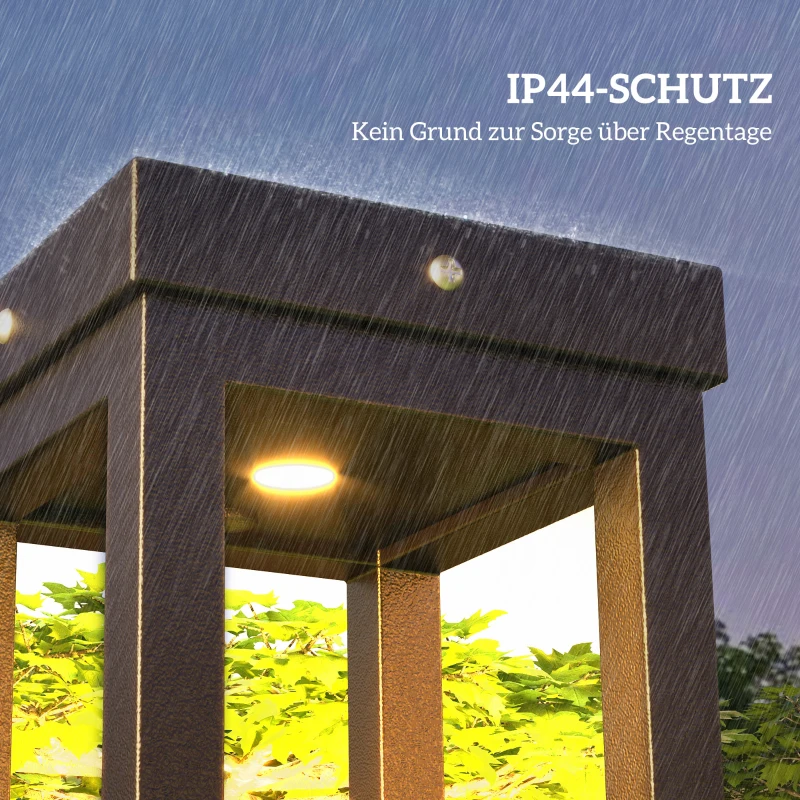Outsunny Gartenleuchte, Solarbetrieb, bis 10h Leuchtdauer, Einschaltautomatik, wetterfest, 12,5 x 12,5 x 50 cm, Schwarz