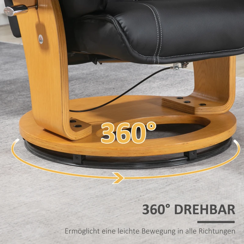 HOMCOM Relaxsessel mit Fußhocker, TV-Sessel, Liegesessel, verstellbare Rückenlehne, 360° drehbar, Schwarz + Braun