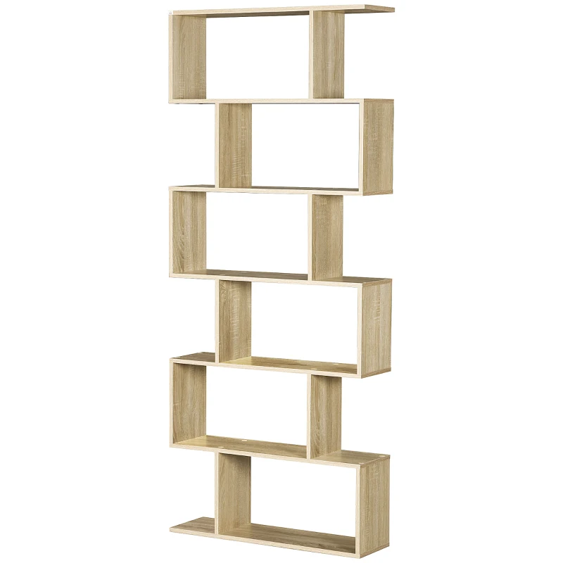 HOMCOM Bibliothèque étagère Zig zag Design Contemporain 80L x 23l x 192H cm 6 Niveaux Coloris chêne Clair