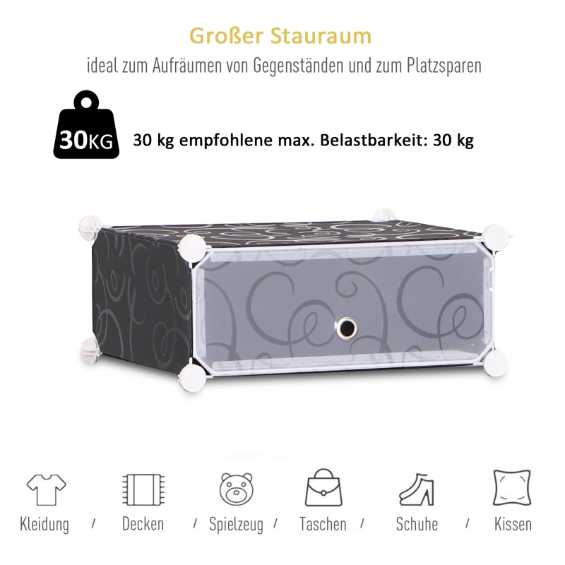 HOMCOM Schuhboxen 16er Set Schuhkarton stapelbar Schuhorganizer Schuhaufbewahrung Aufbewahrungsboxen Regalsystem mit Tür, Schwarz + Weiß