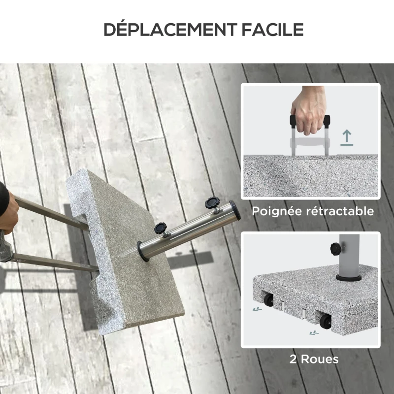 Outsunny Pied de parasol carré en granit - base de lestage poids net 28kg en métal avec 2 roulettes - dim. 41L x 41l x 37,5H cm