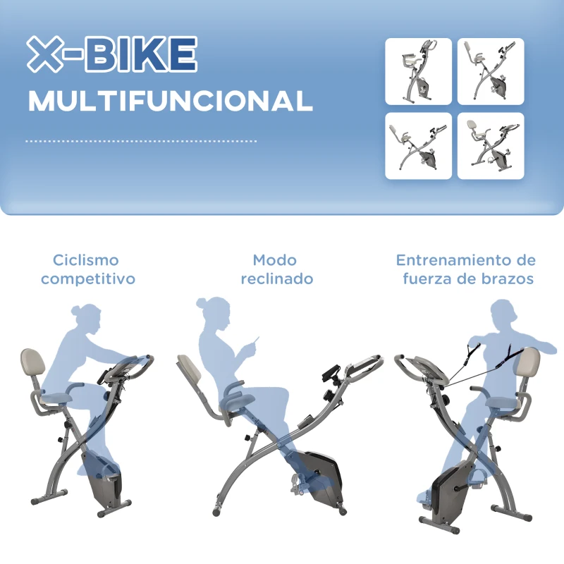 HOMCOM Bicicleta Estática Plegable Regulable en Altura Resistencia Magnética Ajustable Bici Estática con Pantalla LCD y Asiento con Respaldo Sensor de Pulso Carga 120 kg para Casa 105x48x118 cm Gris