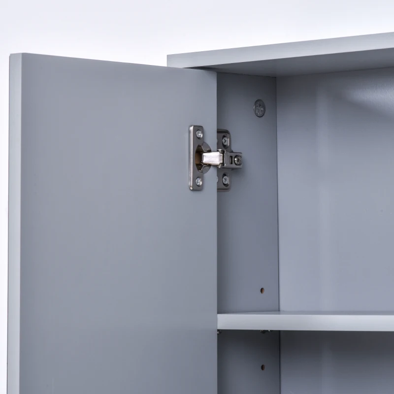 HOMCOM Armadietto Bagno con Specchio a 2 Ante, Specchio Bagno Contenitore con Ripiano Regolabile in Legno, 48x14.5x45cm, Grigio