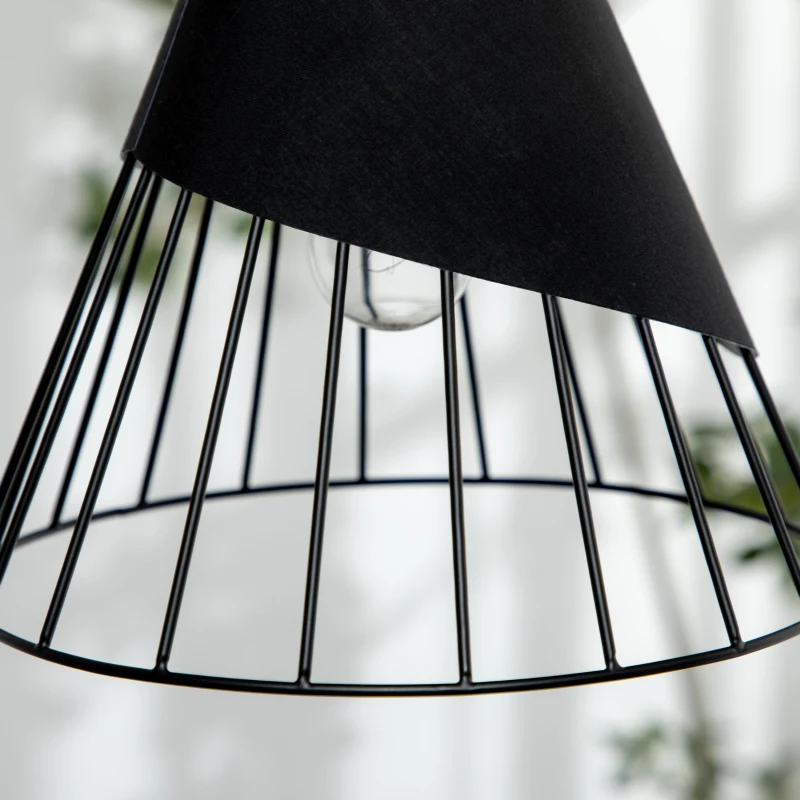 HOMCOM Hängeleuchte im Industriedesign, 24 cm x 24 cm x 28 cm, Schwarz + Natur