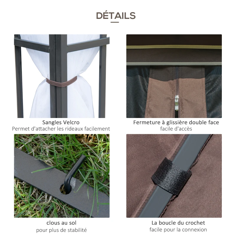 Outsunny Tonnlle de jardin barnum pavillion de jardin 3 x 3 double toit avec moustiquaires amovibles imperméable chocolat