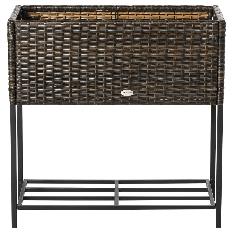 Outsunny Letto per Orto Rialzato, Fioriera Effetto Vimini con Ripiano, Aiuola Rialzata per Esterni e Interni, Marrone (70cm x 30cm x 70cm)