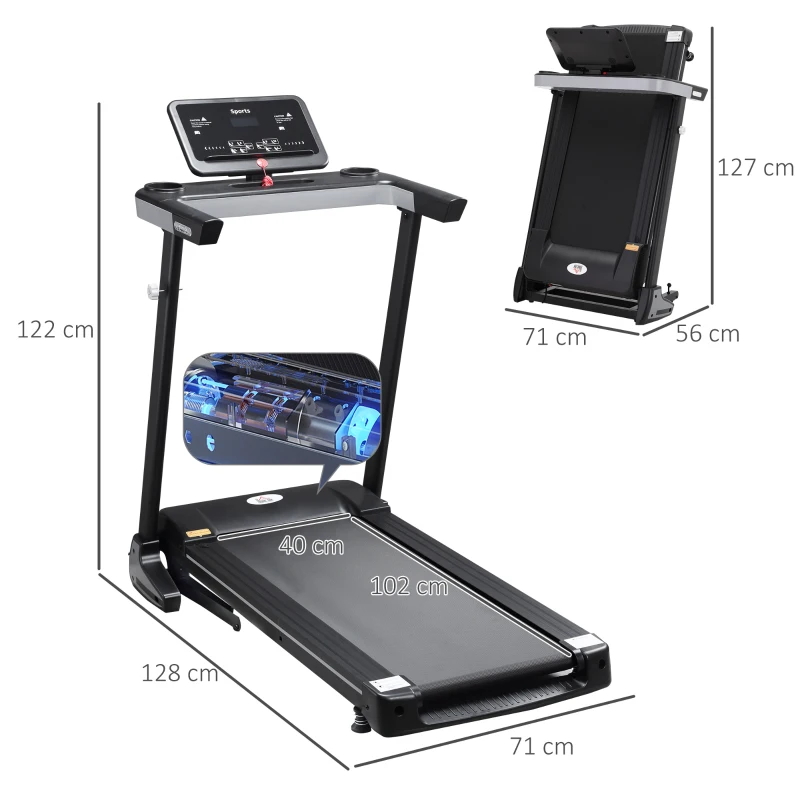 HOMCOM Tapis Roulant Elettrico Pieghevole 1-12km/h, Tapis Roulant Salvaspazio con 12 Programmi Preimpostati, Display LCD e Supporto per Tablet, per Camminata e Corsa, Compatto per Casa e Ufficio, Nero