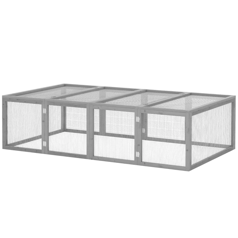 PawHut Wooden Rabbit Hutch Cage 6ft with Wire Mesh, Openable Roof, Play Space for Outdoor, Grey
