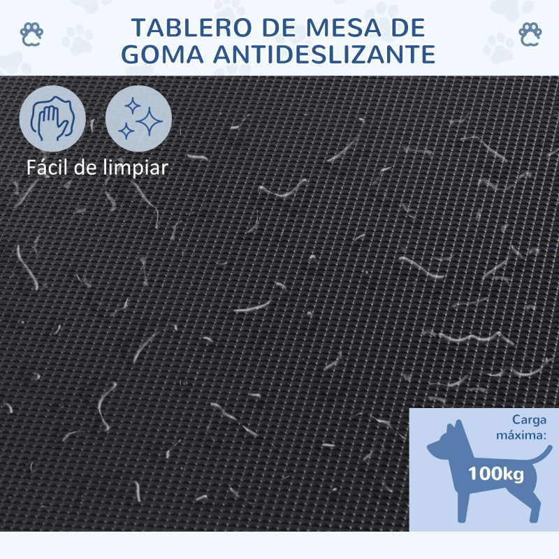 PawHut Mesa de Peluquería para Mascotas Mesa de Aseo Plegable con Estante de Almacenamiento Altura Ajustable 20-80 cm 107x60x170 cm Negro