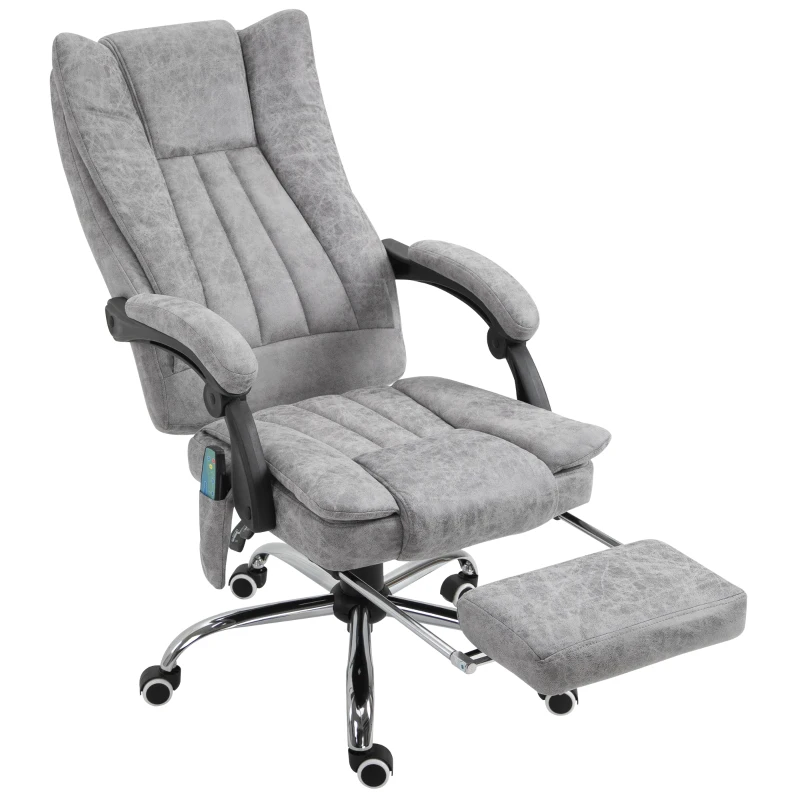 Vinsetto Bürostuhl mit Massagefunktion, Ergonomischer Schreibtischstuhl mit Heizfunktion, Liegefunktion, Höhenverstellbarer Drehstuhl mit Fußstütze, Seitentasche, Grau