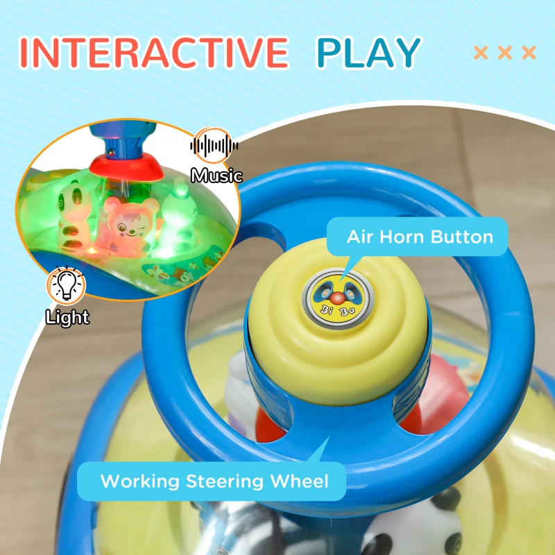 AIYAPLAY Foot to Floor oddler Ride on Toy w/ Music, Light, Horn, Under Seat Storage, Anti-Over-Backwards Device, Blue