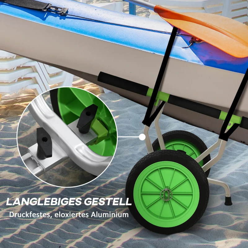 SPORTNOW Bootswagen, verstellbare Breite, bis 100 kg belastbar, Aluminium, schwarz+grün, 79 x 72,5 x 42 cm