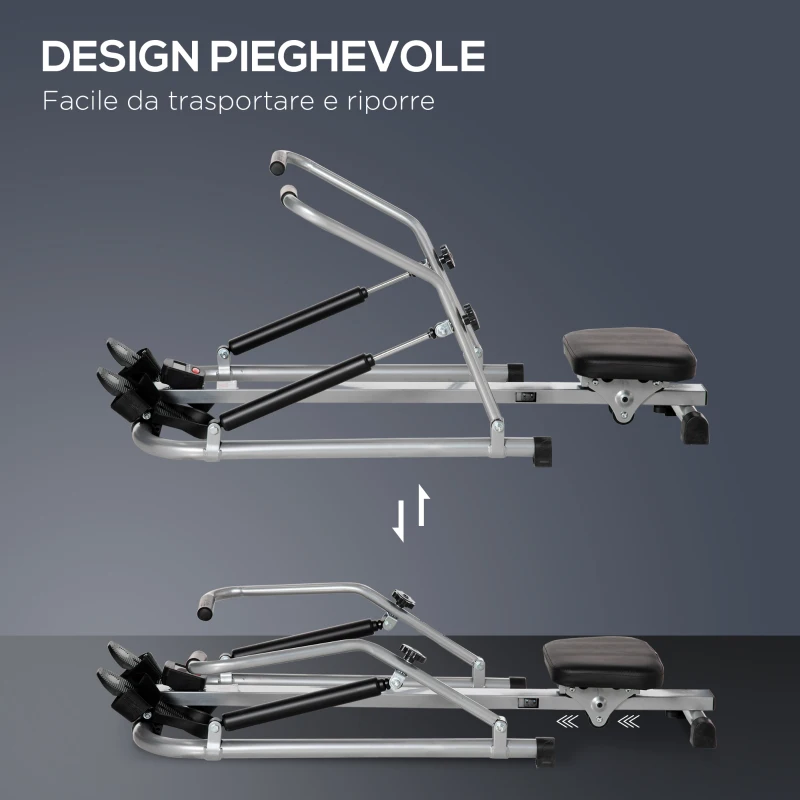 HOMCOM Vogatore Pieghevole, 4 Livelli di Resistenza e Display, Acciaio e ABS, 129x70x70 cm