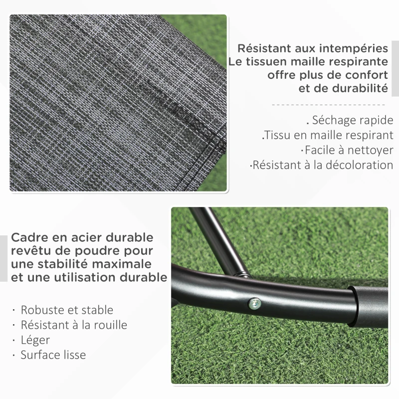 Outsunny Chaise longue à bascule avec tétière utilisation extérieure intérieure gris chiné